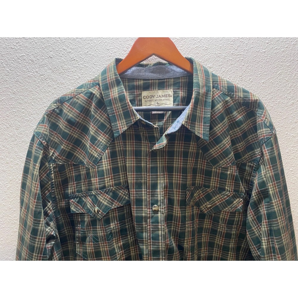 Cody James Mens 2XL Green Plaid Long Sleeve Western Snap Shirt  Cowboy